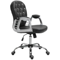 Vinsetto PU Leather Home Office Chair, Button Tufted Desk Chair with Padded Armrests, Adjustable Height and Swivel Wheels, Black(m-11)