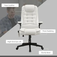 HOMCOM Massage Office Chair, Heated Reclining Computer Chair with 6 Vibration Points, Armrest and Remote, White(m-9)