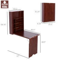 HOMCOM Wall Mounted Desk, Fold Out Convertible Desk, Multi-Function Computer Table Floating Desk with Shelves for Home Office, Mahogany(m-3)