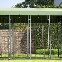 PawHut Outdoor Dog Kennel with Rotating Bowl Holders, Pet Playpen with Waterproof Cover, 8' x 4' x 6', Green(m-8)