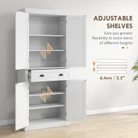 HOMCOM 72.5" Kitchen Cabinet, Pantry Storage Cabinet with Doors and Shelves, Freestanding Food Pantry Cabinet, White Wood Grain(m-5)