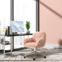 Vinsetto Faux Fur Desk Chair, Swivel Vanity Chair with Adjustable Height and Wheels for Office, Bedroom, Pink(m-12)