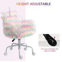 HOMCOM Fluffy Unicorn Office Chair with Mid-Back and Armrest Support, 5 Star Swivel Wheel White Base, Rainbow(m-4)