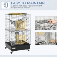 PawHut 42" Ferret Cage, Small Animal Habitat Metal Pet Cage with Wheels Brakes, Hammocks, Hanging Tunnels, and 3 Doors, Black(m-6)