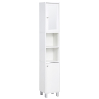 kleankin Tall Bathroom Storage Cabinet with Mirror, Wooden Freestanding Tower Cabinet with Adjustable Shelves for Bathroom or Living Room, White
