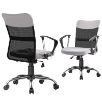 Vinsetto Mid Back Office Chair, Linen-feel Mesh Computer Desk Chair with Lumbar Back Support, Arm, Adjustable Height, Grey(m-12)