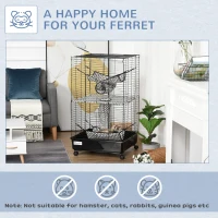 PawHut 42" Ferret Cage, Small Animal Habitat Metal Pet Cage with Wheels Brakes, Hammocks, Hanging Tunnels, and 3 Doors, Black(m-4)
