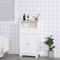 kleankin Modern Bathroom Floor Cabinet, Free Standing Storage Cabinet, Linen Cabinet with Drawer and Adjustable Shelf, White(m-8)