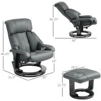 HOMCOM Swivel Recliner with Ottoman, Faux Leather Reclining Chair with Massage, Footstool Remote and Side Pocket, Gray(m-3)