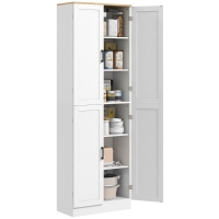 HOMCOM Freestanding Kitchen Pantry, 4-Door Kitchen Pantry Cabinet with Adjustable Shelves and Doors, Distressed White
