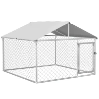 PawHut 6.6' x 6.6' x 4.9' Dog Kennel Outdoor for Small Medium Dogs with Waterproof Roof, Silver(m-11)