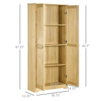 HOMCOM 67" Pinewood Kitchen Pantry Storage Cabinet, Freestanding Cabinets with Doors and Shelves, Dining Room(m-3)