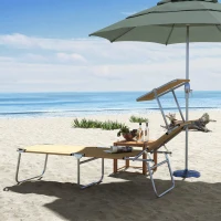 Outsunny Outdoor Pool Chaise Lounge Chair, Folding Tanning Chair with Sun Shade, Tan(m-11)