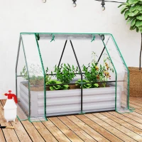 Outsunny Raised Garden Bed with Cover, Outdoor Galvanized Metal Planter Box Kit, 4 x 3 ft Mini Greenhouse with 2 Large Screen Windows, for Growing Flowers, Vegetables and Herbs, Clear(m-2)