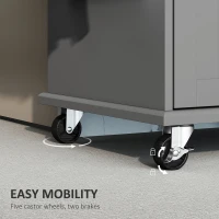 HOMCOM Kitchen Island with Wheels, Kitchen Island on Wheels with Drawer, 3 Cabinets, Stainless Steel Countertop, Gray(m-5)