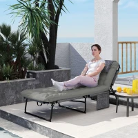 Outsunny Folding Chaise Lounge Pool Chair with 4-level Reclining Back, Cushion, Side Pocket, Headrest, Gray(m-2)