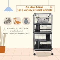 PawHut Metal Small Animal Cage Rolling Big Ferret Cage, Chinchilla Cage, Sugar Glider Cage, with Hammock & 4 Tiers, Removable Tray, Gray(m-4)