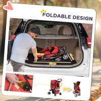PawHut 4 Wheel Dog Pet Stroller Dog Cat Carrier Folding Sunshade Canopy with Brake, Red(m-5)
