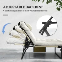 Outsunny 2-Piece Folding Lounge Chairs with Adjustable Backrest, Tanning Chair with Cushion, Side Pocket, Headrest, Beige(m-4)