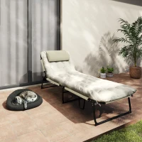Outsunny Folding Lounge Chair with 4-level Reclining Back & Cushion, Beige(m-9)