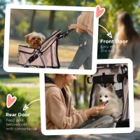 PawHut 4 Wheel Dog Pet Stroller Dog Cat Carrier Folding Sunshade Canopy with Brake, Safety Leash, Cup Holder, Brown(m-7)