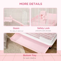 PawHut 32"L 4-Level Small Animal Cage Rabbit Hutch with Wheels, Slide-out Tray for Bunny, Chinchillas, Ferret, Pink(m-7)