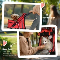 PawHut 4 Wheel Dog Pet Stroller Dog Cat Carrier Folding Sunshade Canopy with Brake, Red(m-7)