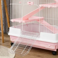 PawHut 32"L 4-Level Small Animal Cage Rabbit Hutch with Wheels, Slide-out Tray for Bunny, Chinchillas, Ferret, Pink(m-9)
