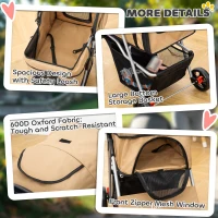 PawHut Pet Stroller Foldable Carrier for Cat, Dog and More 4 Wheels Travel Jogger with Cup Holder, Storage Basket, 360 ° swiveling front wheels, Easy Fold, Coffee(m-4)