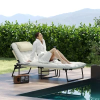Outsunny Folding Lounge Chair with 4-level Reclining Back & Cushion, Beige(m-8)