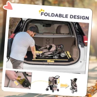 PawHut 4 Wheel Dog Pet Stroller Dog Cat Carrier Folding Sunshade Canopy with Brake, Safety Leash, Cup Holder, Brown(m-5)