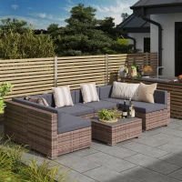 Outsunny Modern Rattan Patio Furniture Set, 7-Piece Outdoor Wicker Sofa Set with Cushions for Home & Family Gatherings, Gray(m-2)