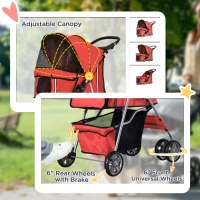 PawHut 4 Wheel Dog Pet Stroller Dog Cat Carrier Folding Sunshade Canopy with Brake, Red(m-4)