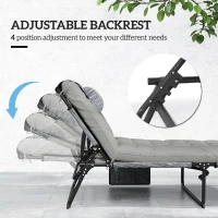Outsunny Folding Lounge Chair with 4-level Reclining Back & Cushion, Grey(m-4)