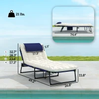 Outsunny Folding Chaise Lounge Pool Chair with 4-level Reclining Back, Cushion, Side Pocket, Headrest, Navy Blue(m-3)