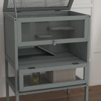 PawHut 3-Tier Wooden Hamster Cage Mice and Rat Cage Small Animals Hutch with Openable Top, Front Door, Storage Shelf, Gray(m-10)