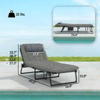Outsunny Folding Chaise Lounge Pool Chair with 4-level Reclining Back, Cushion, Side Pocket, Headrest, Gray(m-3)