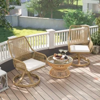 Outsunny Patio Swivel Chairs Set of 2, Rattan Patio Dining Chairs with Soft Cushions for Backyard, Lawn, Porch, or Garden, Khaki(m-8)