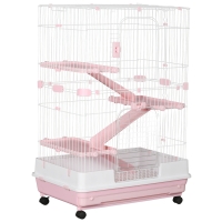 PawHut 32"L 4-Level Small Animal Cage Rabbit Hutch with Wheels, Slide-out Tray for Bunny, Chinchillas, Ferret, Pink