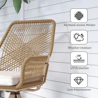 Outsunny Outdoor Swivel Dining Chairs Set of 2, Patio Rattan Chairs with Soft Cushions for Garden, Backyard, Poolside, Khaki(m-5)