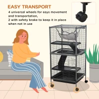 PawHut Metal Small Animal Cage Rolling Big Ferret Cage, Chinchilla Cage, Sugar Glider Cage, with Hammock & 4 Tiers, Removable Tray, Gray(m-5)