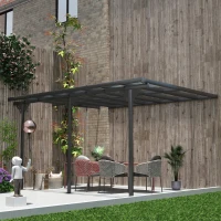 Outsunny 14.5' x 10' Aluminum Polycarbonate Pergola with UV Blocking for Outdoor Wall-Mounted Use, Family Shade, Gray(m-2)