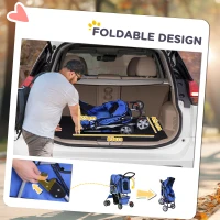 PawHut 4 Wheel Pet Stroller for Small Dogs Cats, Dog Stroller with Folding Sunshade Canopy, Pet Carrier Folding Sunshade Canopy with Brake, Safety Leash, Cup Holder, Blue(m-5)