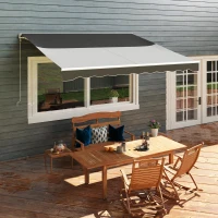 Outsunny 12' x 10' Electric Retractable Awning Sunshade Shelter with Remote Controller, Crank Handle for Deck Balcony Yard, Gray(m-2)