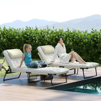 Outsunny 2-Piece Folding Lounge Chairs with Adjustable Backrest, Tanning Chair with Cushion, Side Pocket, Headrest, Beige(m-8)