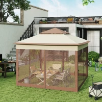 Outsunny Outdoor Patio Pop Up Canopy Gazebo Shelter with Zipper Netting, Carry Bag, 11' x 11', Khaki(m-9)