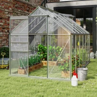 Outsunny 12' x 6' x 6.5' Polycarbonate Greenhouse with Aluminum Frame, Walk-in Heavy Duty Green House with Adjustable Roof Vent, Rain Gutter and Sliding Door for Winter, Silver(m-2)