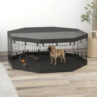 PawHut 8 Panels Foldable Dog Playpen with Bottom Pad & Top Cover, 24" High(m-8)