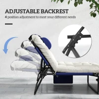 Outsunny Folding Chaise Lounge Pool Chair with 4-level Reclining Back, Cushion, Side Pocket, Headrest, Navy Blue(m-4)