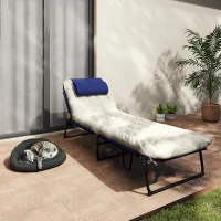 Outsunny Folding Chaise Lounge Pool Chair with 4-level Reclining Back, Cushion, Side Pocket, Headrest, Navy Blue(m-8)